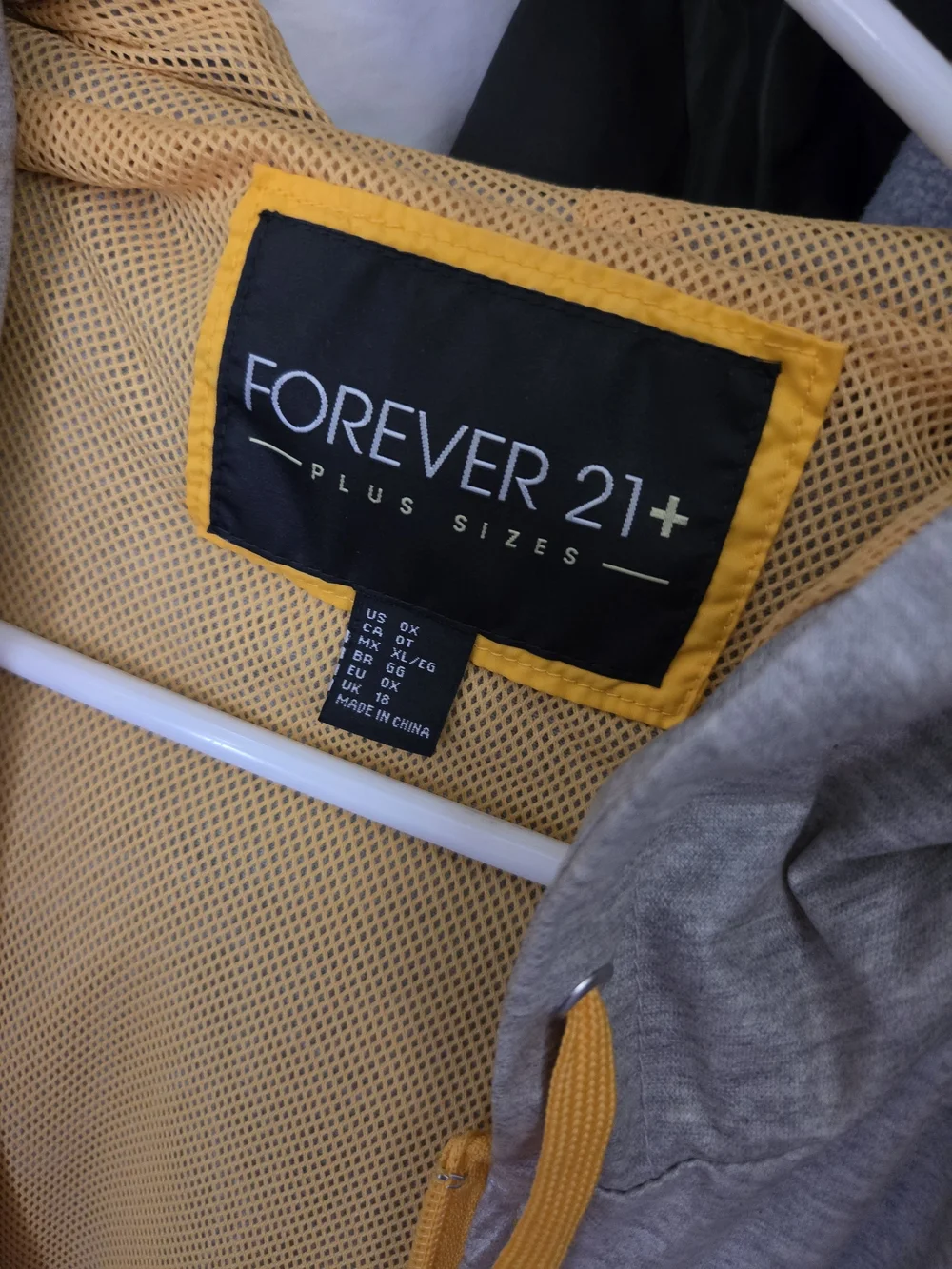 Forever 21+ Gray and Yellow Mesh-Lined Hooded Jacket